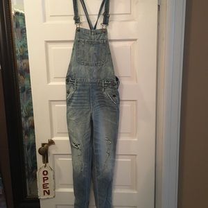 Abercrombie and Fitch Lt Wash Distressed Overalls